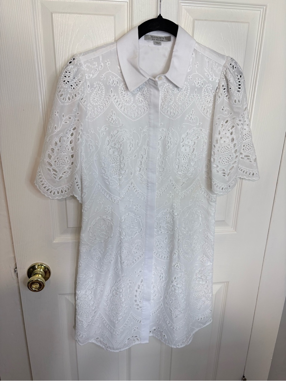 ALLSAINTS Cecee White Eyelet Mini Shirt Dress US 2 UK 6 EU 34 - Picture 3 of 12